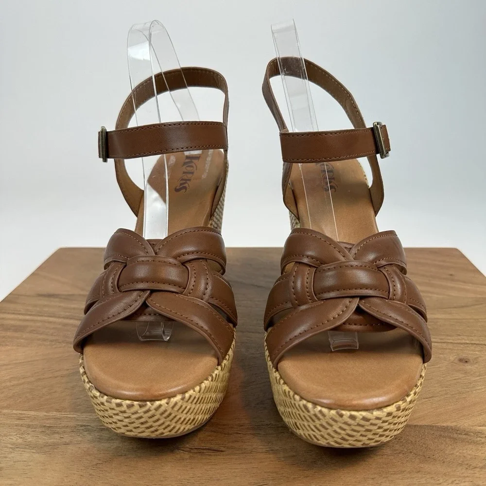 New NWOB Korks Kork-Ease Dee Faux Leather Woven Block Heels Sandals Size‎ 11 M